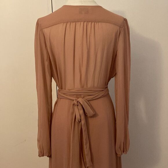 WAYF Blush Pink Long Sleeve Flowy Wrap Dress Size Large - Picture 8 of 14